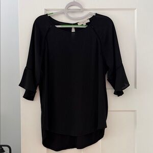 LOFT Black Blouse with Ruffle Sleeves